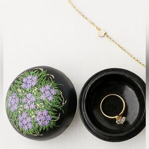 Floral Hand painted Black Lacquer Wooden Lidded Trinket Container